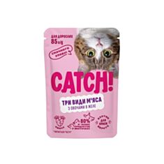 Корм для дорослих котів Catch! Три види м'яса з овочами в желе 85 г - фото