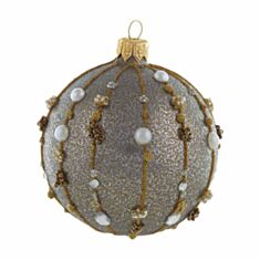 Елочная игрушка стеклянная ручной работы "Д-239" Orbital 80 мм серый глиттер - фото