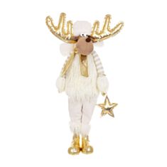Игрушка новогодняя мягкая Олень BonaDi 877-410 57 см кремовая с золотом - фото