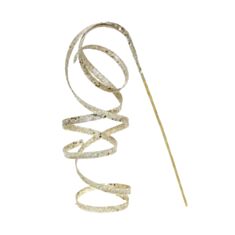 Декоративная новогодняя ветка с кудрявой лентой в глиттере BonaDi 807-074 76 см шампань - фото