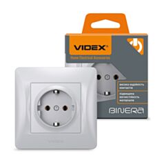 Розетка з заземленням VIDEX Binera VF-BNSK1G-SS срібний шовк - фото