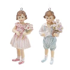 Игрушка на елку детки с букетом цветов BonaDi 707-183 11 см 2 дизайны - фото