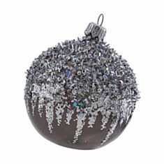 Елочная игрушка стеклянная ручной работы "Д-215" Orbital 80 мм графит опал - фото
