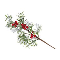 Декоративна новорічна гілка з листям та червоними ягодами BonaDi 901-079 50 см - фото