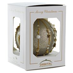 Елочная игрушка стеклянная ручной работы "Ш-239" Orbital 80 мм серый - фото