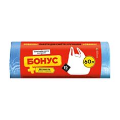 Мішки для сміття Бонус з ручками 60*74 см 60 л 15 шт - фото