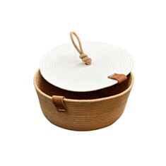Корзина бавовняна Diy карамельно-біла з кришкою 19 см - фото