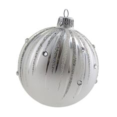 Елочная игрушка стеклянная ручной работы "Д-269-2" Orbital 80 мм белая матовая - фото