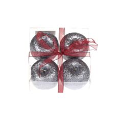 Набір декоративних яблук BonaDi EM2-302 з глітером 4 шт графітовий - фото