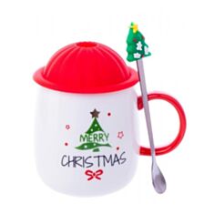 Кружка с крышкой и ложкой Olens Елка Рождества О8030-109 450 мл - фото