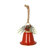 Ялинкова іграшка дзвіночок BonaDi Christmas bell з декором з хвої 152-001 15*18 см червона - фото