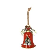 Елочная игрушка колокольчик BonaDi Christmas bell с декором из хвои 152-004 15,5*22,5 см красная - фото