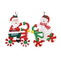 Декоративная подвеска Карамельный санта и снеговик на велосипеде BonaDi 125-003 12 см 2 дизайна - фото