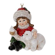 Іграшка на ялинку Дівчинка з ведмежам BonaDi K07-313 8 см - фото