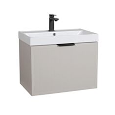 Тумба Aqua Rodos Fabio консольная кашемир/черная ручка с умывальником Fabio 60 см - фото