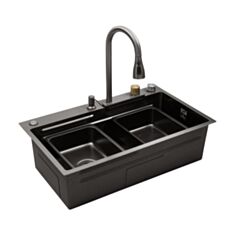 Кухонная мойка Kroner KRP PVD Handmade Schwarze SET7545 - фото