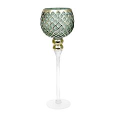 Подсвечник стеклянный BonaDi 527-724 40 см зеленый с золотым - фото