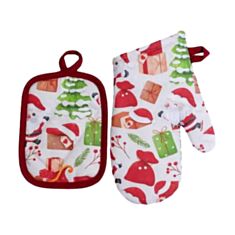 Набір рукавиця та прихватка Прованс Санта на білому - фото