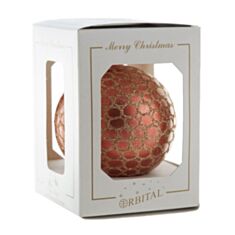 Ялинкова іграшка скляна ручної роботи "Соти" Orbital 80 Д-167 помаранчева матова - фото