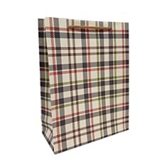 Пакет подарочный Гулливер Клеточка коричневая/Крафт 280097 27*21*9 см - фото