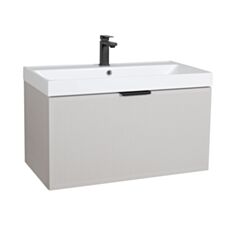 Тумба Aqua Rodos Fabio консольная кашемир/черная ручка с умывальником Fabio 80 см - фото