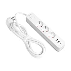 Подовжувач Videx 3 гнізда 3 м 2,4А 2USB+USB-C із заземленням і вимикачем білий - фото