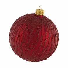 Елочная игрушка стеклянная ручной работы "Д-294" Orbital 100 мм красная - фото