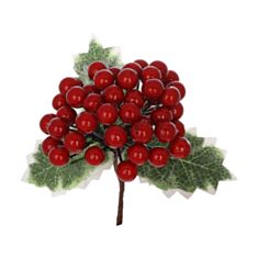 Декоративна новорічна гілка ягід із листям BonaDi 839-953 15 см червона - фото