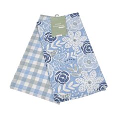 Набір вафельних рушників Home Line Квіти та клітинка 169663 45*60 см блакитний 2 шт - фото