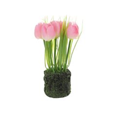 Декоративна композиція Тюльпани BonaDi 714-132 з штучним мохом 22 см рожева - фото