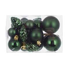Набір ялинкових куль та шишок BonaDi 47-177 25 шт темно-зелений - фото