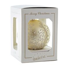 Елочная игрушка стеклянная ручной работы "Роспись" Orbital 80 Д-196 шампань матовый - фото