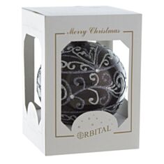 Елочная игрушка стеклянная ручной работы "Д-263" Orbital 10 см темно-серая - фото