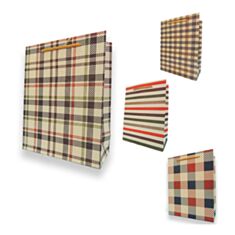 Пакет подарочный Гулливер Полоска и клетка 280208 крафтовый 23 см - фото