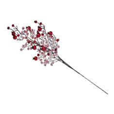 Декоративна новорічна гілка з червоними ягодами засніжена БД 734-507 - фото