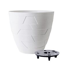 Горщик Алеана Керамо 128004 зі вставкою 29,5*26,5 см біла роза бетон - фото