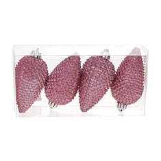 Набір ялинкових прикрас шишки BonaDi 47-039 з глітером 8 см 4 шт - фото