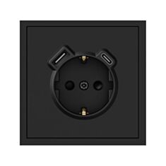 Розетка с заземлением Ardero Soft ER123USB-B с двумя USB+USB-C черная - фото