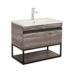 Тумба Aqua Rodos Loft-Iron консольна дуб морас з умивальником Arte 85 см - фото