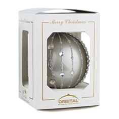 Елочная игрушка стеклянная ручной работы "Д-304" Orbital 8 см серебряный металлик - фото