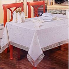 Скатертина Veroli КDK з гіпюром Beyaz 160*220 - фото