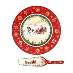 Блюдо для торта з ложкою Lefard Christmas Collection 986-084 26 см - фото