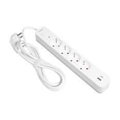 Подовжувач Videx 4 гнізда 3,4А USB(QC) USB-C(PD18W) 3 м із заземленням і вимикачем білий - фото