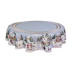 Скатерть новогодняя гобеленовая Limaso ROUND723-180D Рождество в Карпатах 180 см - фото