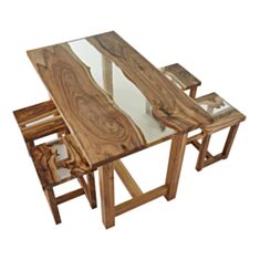 Комплект стол и табуретки Wood & Resin Река дуб - фото