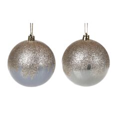 Іграшка на ялинку куля BonaDi 898-101 8 см сіра з глітером - фото