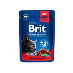 Корм для котів Brit Premium Cat pouch консервований з яловичиною та горохом 100 г - фото