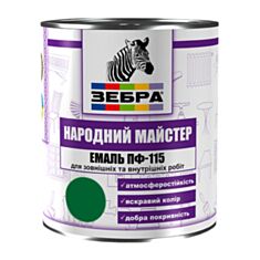 Емаль Зебра Народний Майстер ПФ-115 М36 зелений 0,8 кг - фото