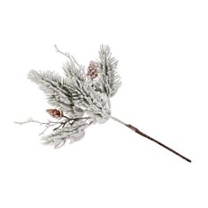Декоративна новорічна гілка засніжена хвоя з шишками BonaDi 839-412 35 см - фото