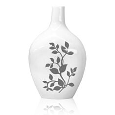 Ваза белая с серыми листьями ETERNA 2101 15*8*25 см - фото